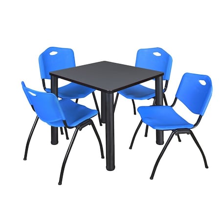 TB3030GYBPBK47BE Grey 30 in. Kee Square Breakroom Table with Black & Blue 4 M Stack Chairs
